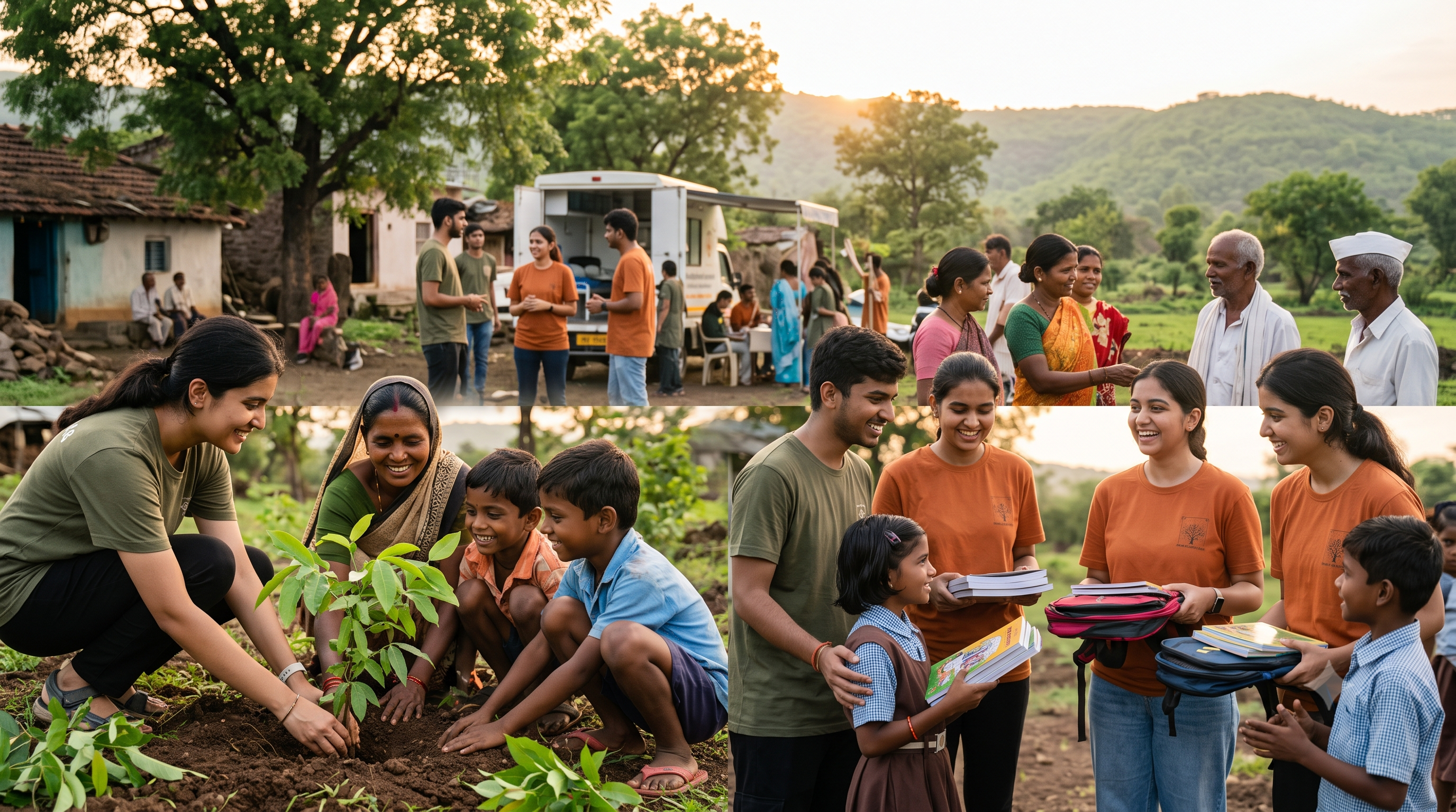 Sahajivan mobile clinic, sapling plantation, and school kit distribution to rural children